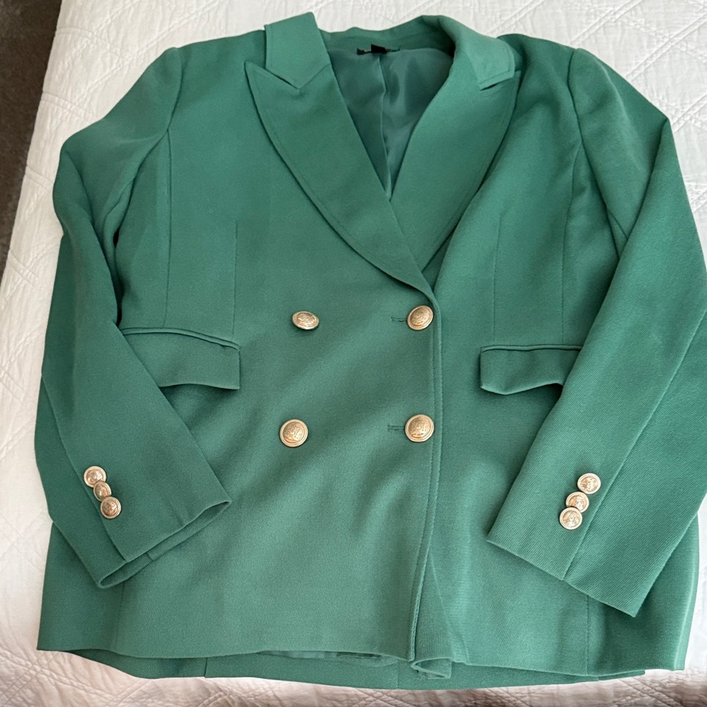 Versona Teal Double-Breasted Blazer with Gold Buttons